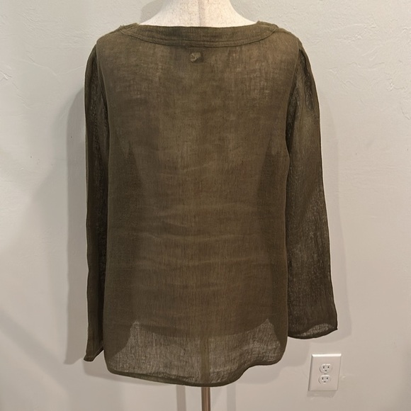 EILEEN FISHER LINEN LONG SLEEVE TUNIC SMALL OLIVE GREEN  KEY HILE
FRONT - Picture 6 of 8